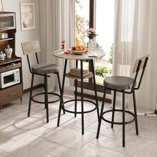 Zevemomo 3 Pieces Bar Table and Chairs Set Pub Table and Chairs for 2-Grey