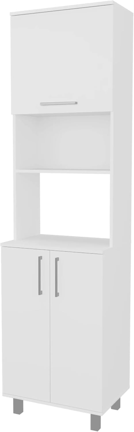 White Kitchen Pantry with 2 Pneumatic Door and Open Storage