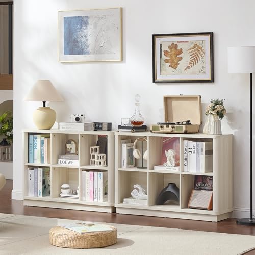 Joaxswe 6 Cube Bookcase, 40" Wide Horizontal 2-Tier Book Shelf w/Curved ...