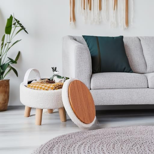 Wimarsbon Storage Ottoman, Modern Round Footrest with Soft Padded Seat, Teddy...