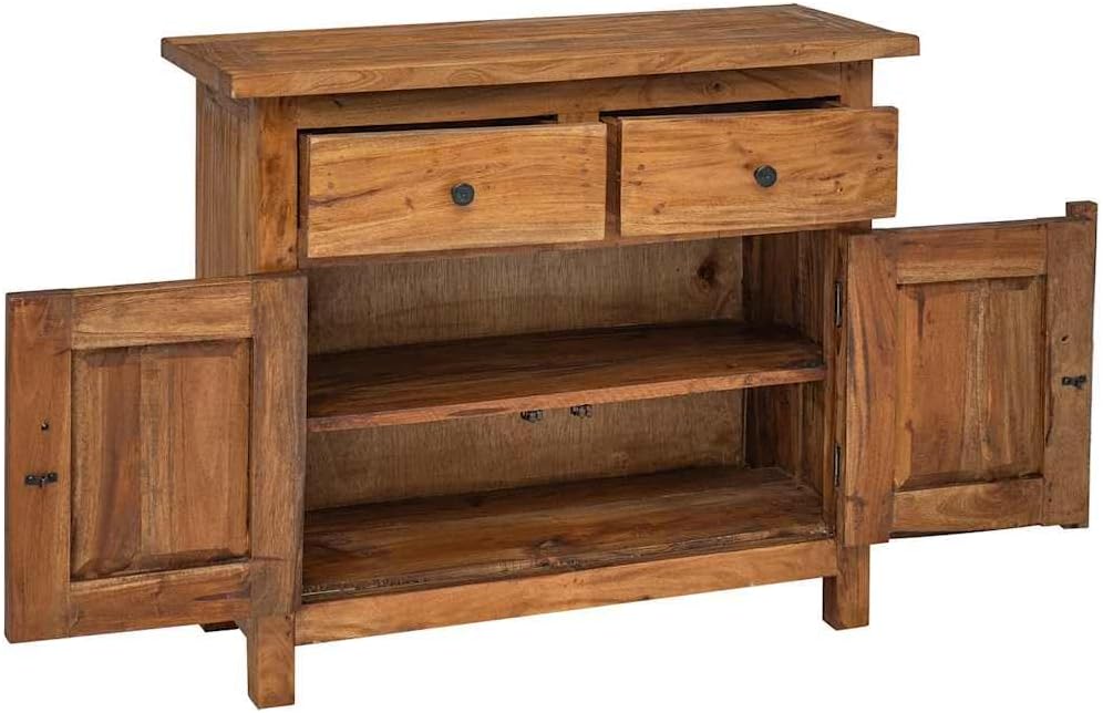 Vintage Solid Mahogany Wood Sideboard with Distressed Finish and Brass Knobs,...