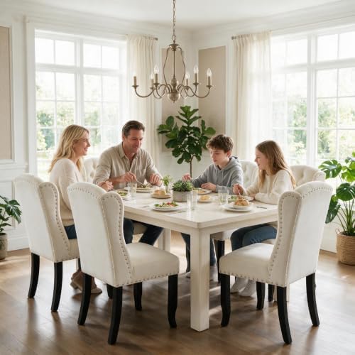 DUOMAY Modern Tufted Wingback Dining Chairs Set of 4, Velvet White
