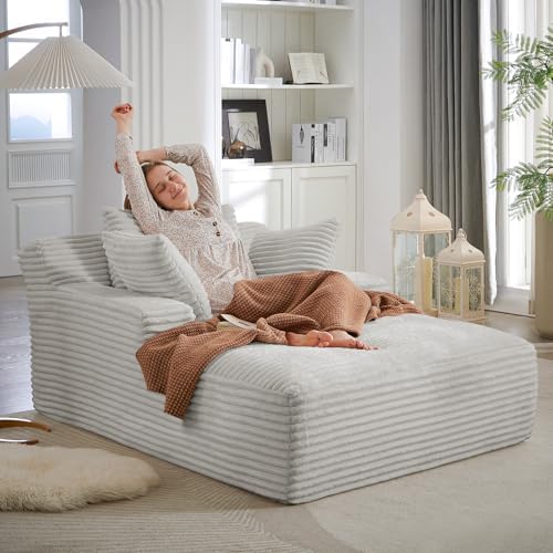 Oversized Chaise Lounge Chair Indoor,50"W Upholstered Corduroy Sofa w/ 3...