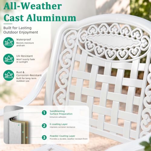 VIVIJASON 5-Piece Patio Furniture Dining Set, All-Weather Cast Aluminum Outdo...