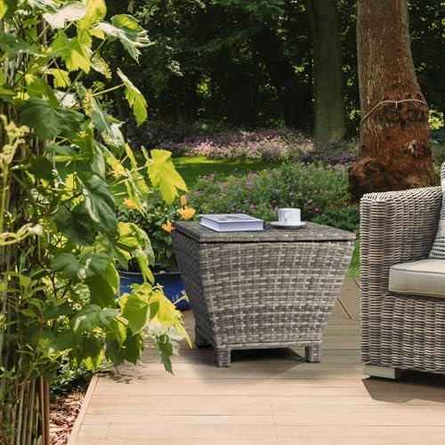 VINGLI Outdoor Side Table with Storage, 13-Gallon Patio Deck Box Outdoor Wick...