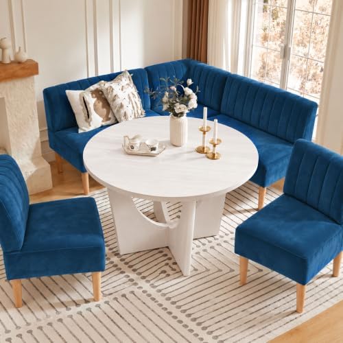 Brelice Breakfast Nook Table Set, Farmhouse 5-Piece Round Dining Table Set wi...