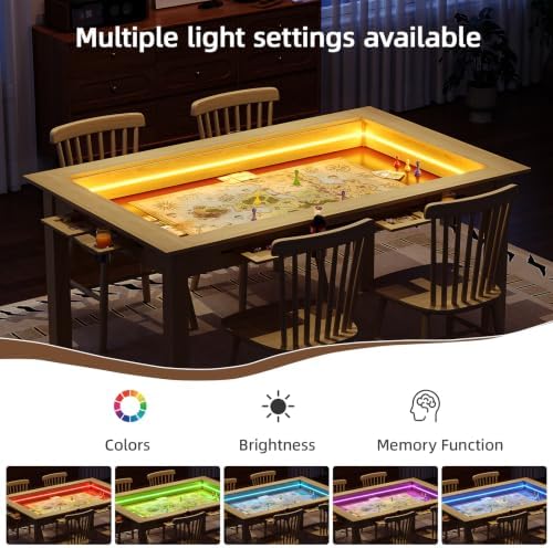 Board Game Table with Led Lights,63" Dining/Gaming Table, Oak