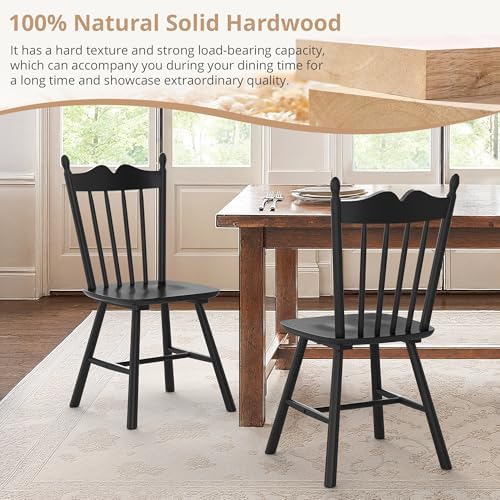 LUE BONA Black Dining Chairs Set of 6, Windsor Wooden Dining Chair with Thick...