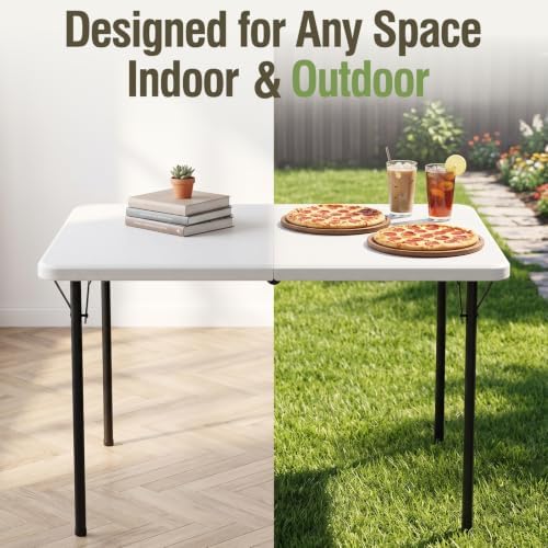 Folding Table and Chairs Set for 5, 36 Inch Foldable Plastic Table with Carry...