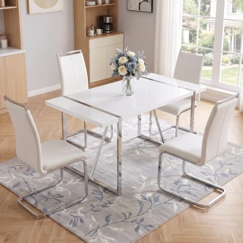 Ebullient White Dining Table Set for 4, Modern Dining Room Table Set for 4