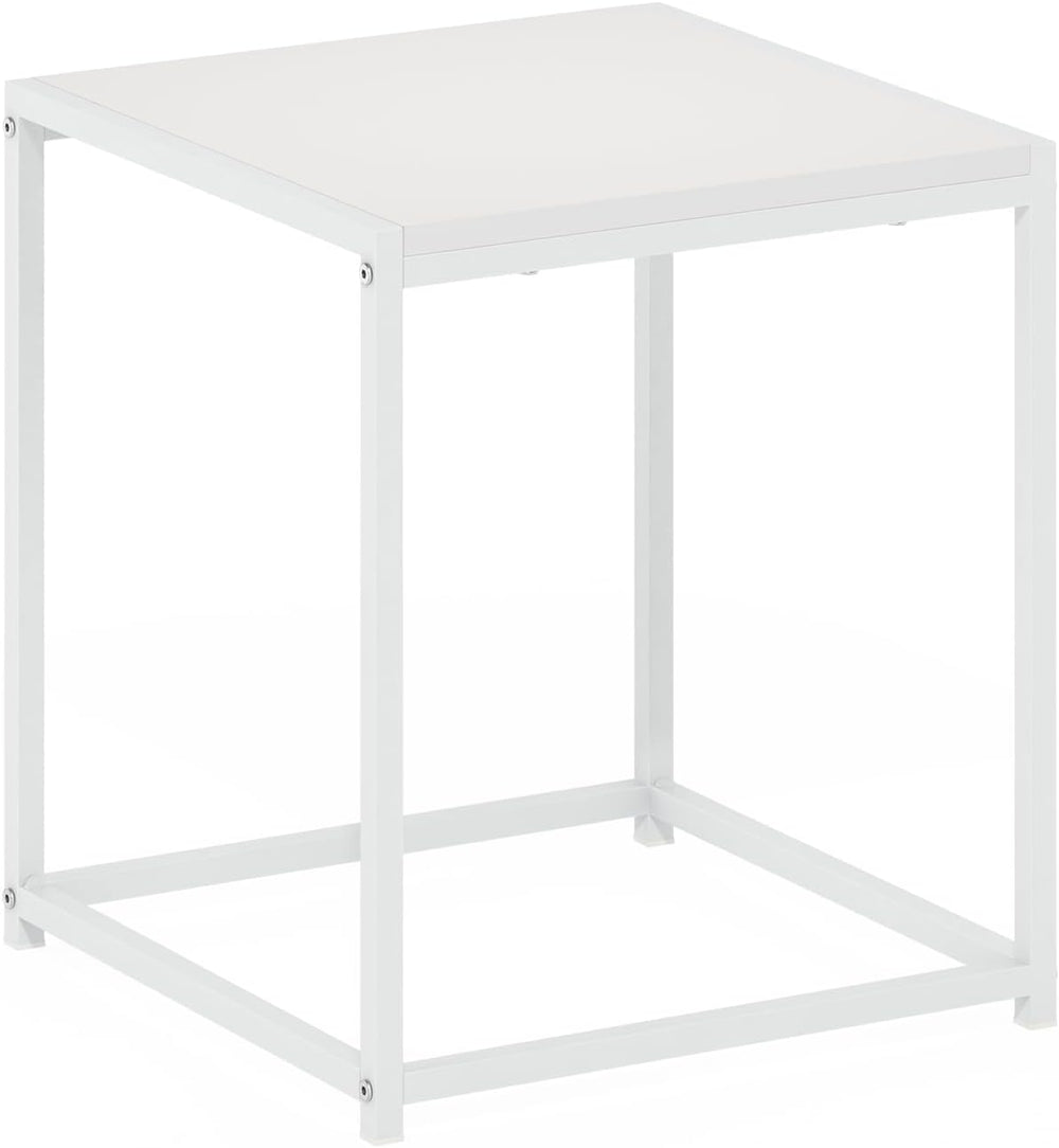Furinno Camnus Side Table, White End Table with Metal Frame, Square Open Fram...