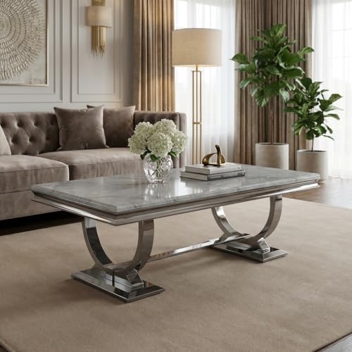 Asday 4 Piece Living Room Table Set, Grey Faux Marble and Silver Living Room ...
