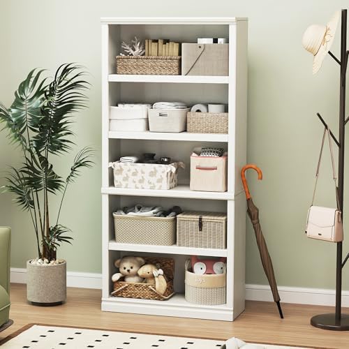 Bevfint 70-Inch Tall White Bookcase, 5 Tiers Shelves Open Storage Bookshelf