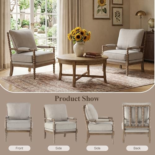 DUHOME Linen Fabric Spindle Accent Chair with Wood Frame