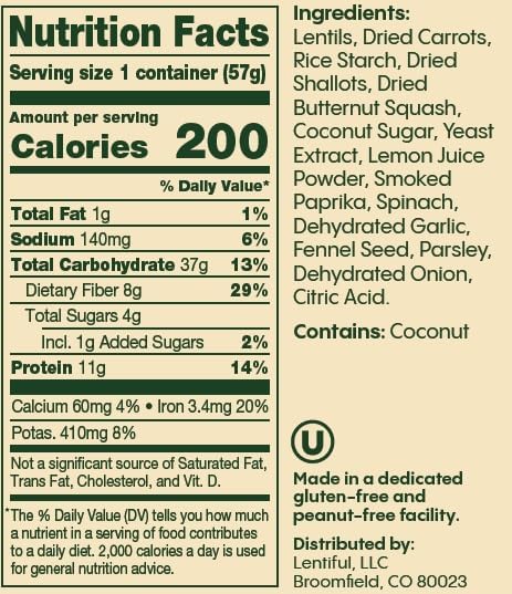 Lentiful Low Sodium Vegetable Harvest Instant Lentil Cups, 8 Pack