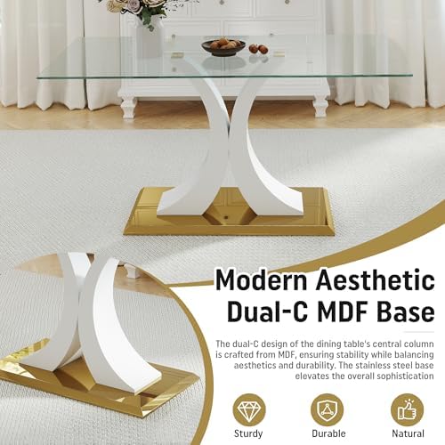7 Pieces Modern Luxury Glass Dining Set, Large Minimalist Rectangle Dinner Se...