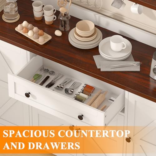 VVFLU Hutch Storage Buffet Cabinet with Drawers, and Charging Station, Coffee...