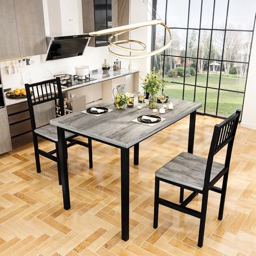 3 Piece Dining Table Set for 2, Small Wooden Kitchen Table Set with Chairs, S...