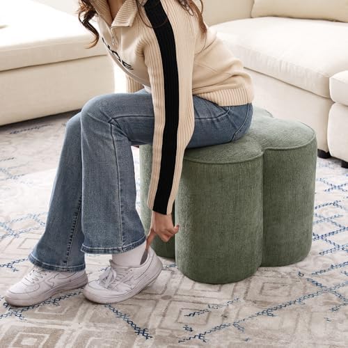 Zesthouse Flower Pouf Ottomans Foot Rest Set of 2, Linen Poofy Ottomans | Lar...
