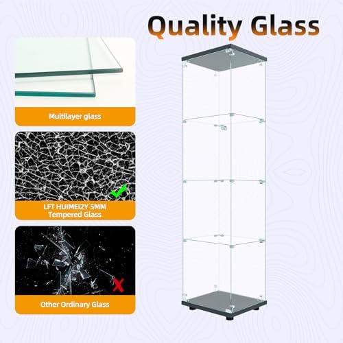 LFT HUIMEI2Y 4-Tier Glass Display Cabinet with Lock, Display Case Black