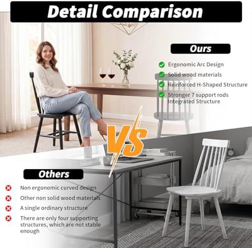 Black Wood Dining Chairs Set of 4, Windsor Farmhouse