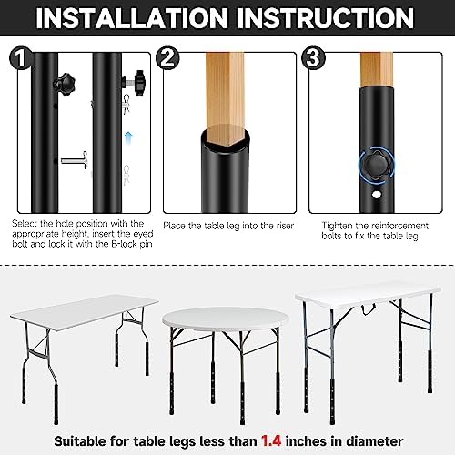 (4-PACK) Folding Table Leg Extenders, Highly Durable Steel Folding Table Leg ...