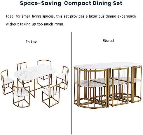 Metal 7 Piece Kitchen Dining Table Set with Chairs for Saving Space Metal Din...