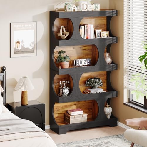 Tribesigns 71" Tall Bookcase, 4-Tier S-Shaped Bookshelf, Wood Decorative...