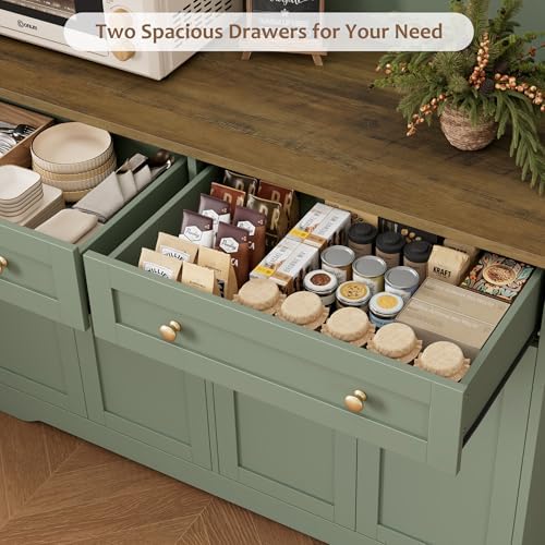 HOSTACK 75" Kitchen Pantry Storage Cabinet, Coffee Bar Hutch Cabinet, Green
