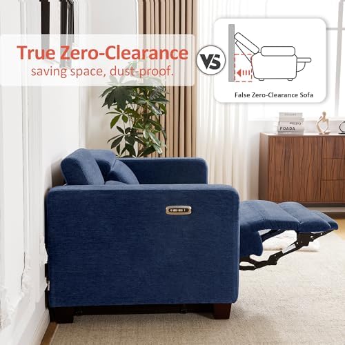 MCombo 85.4'' Zero Wall Hugger Power Recliner Sofa, HL198M3 (Navy Blu...