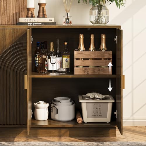 Fluted Sideboard Buffet Cabinet with Storage - 57" Credenza Coffee Bar C...