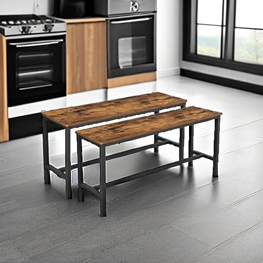 VASAGLE Dining Bench, Pair of 2, Industrial Style, Steel Frame, for Kitchen, ...