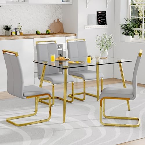Ebullient Glass Dining Table Set for 4,5 Piece Dining Table and Chairs Set,Mo...