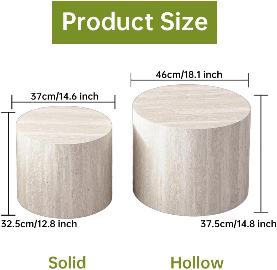 18 inch Round Travertine Nesting Coffee Table Set of 2, Terrazzo | Travertine...