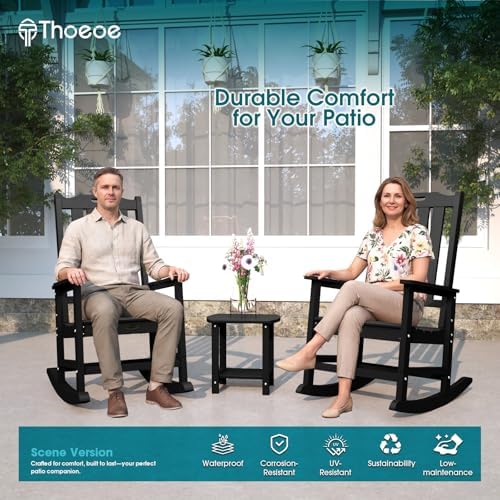 THOEOE Outdoor Rocking Chairs Set of 2, Oversized Patio Rocking Chair | HDPE ...