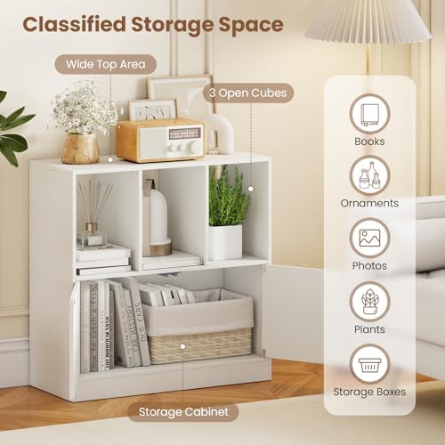 GIANTEX 3-Cube Bookcase with Doors, 3-Tier Cubic Bookshelf w/Open Compartment...