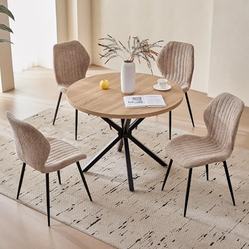 39" Round Dining Table Set for 4, Natural Table & 4 Brown Chair