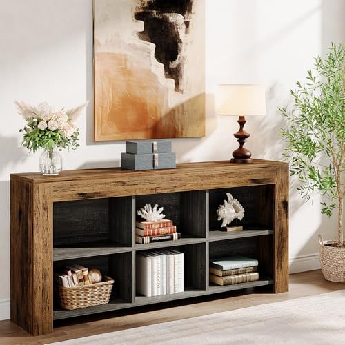 Tribesigns Horizontal Bookcase, Industrial 6 Cubes Storage Organizer Long Boo...