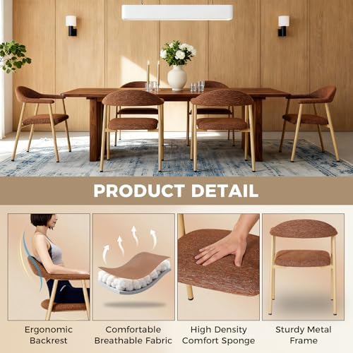 DUMOS Dining Chairs Set of 2, Linen Fabric Accent Chair with Curved Back