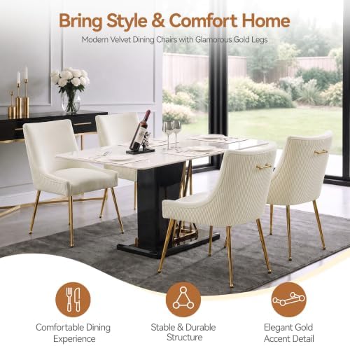 WUTUTUEE Velvet Dining Chairs Set of 4 Gold Legs,Upholstered Velvet Accent Ch...