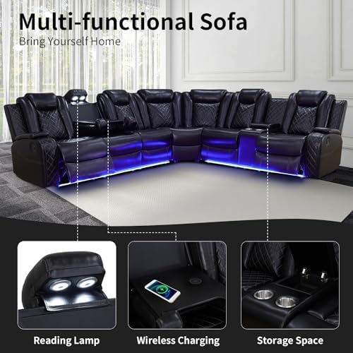 Power Recliner Sofa Sectional Couch for Living Room Furniture Set,Leather Rec...