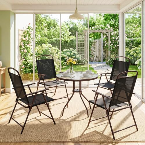 Outsunny 6 Piece Outdoor Patio Dining Set for 4 with Umbrella Black/Coffee