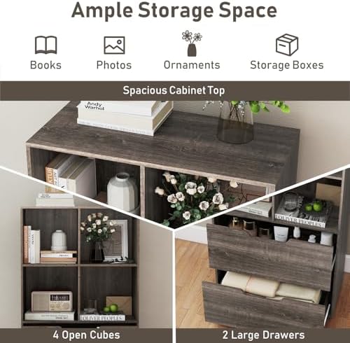 GIANTEX Bookshelf with 4 Cubes & 2 Drawers, 51” Tall Floor Bookcase with ...