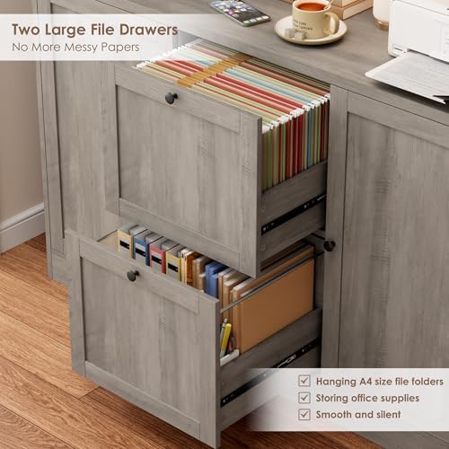 HIFIT 72'' Tall File Bookcase with Outlet & Printer Stand, 2 Fili...