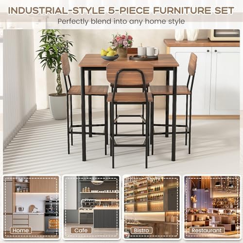 GIANTEX 5-Piece Dining Table Set W/Counter Height Table & 4 Bar Stools, I...