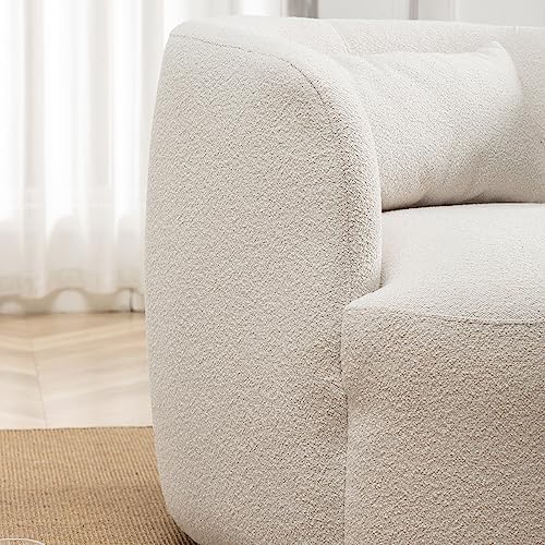 KINWELL 34" W Boucle Swivel Barrel Chairs with Pillow Set of 2, Beige