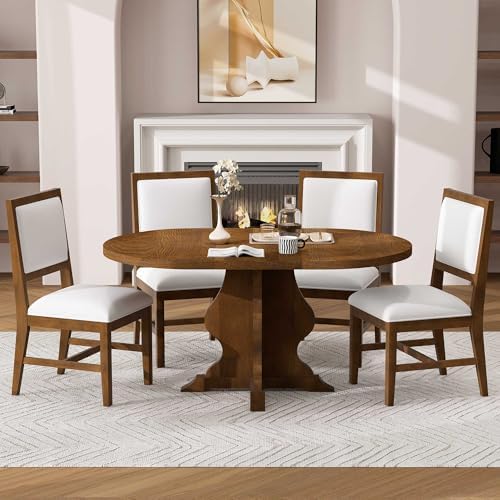 Harper & Bright Designs Farmhouse 5-Piece Dining Table Set with 4 Upholst...