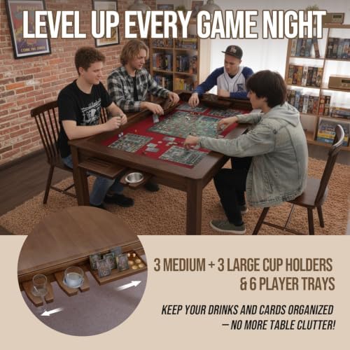 63" Solid Wood Board Game Table for Gaming/Dining, Removable Top