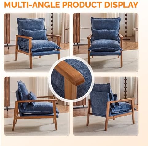 VINGLI Mid-Century Modern Cloud Accent Armchairs set of 2 with Lumbar Pillow,...