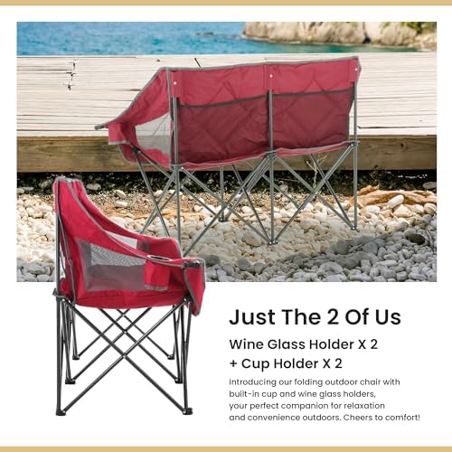 ARROWHEAD OUTDOOR Portable Folding Double Duo Camping Chair Loveseat w/ 2 Cup...